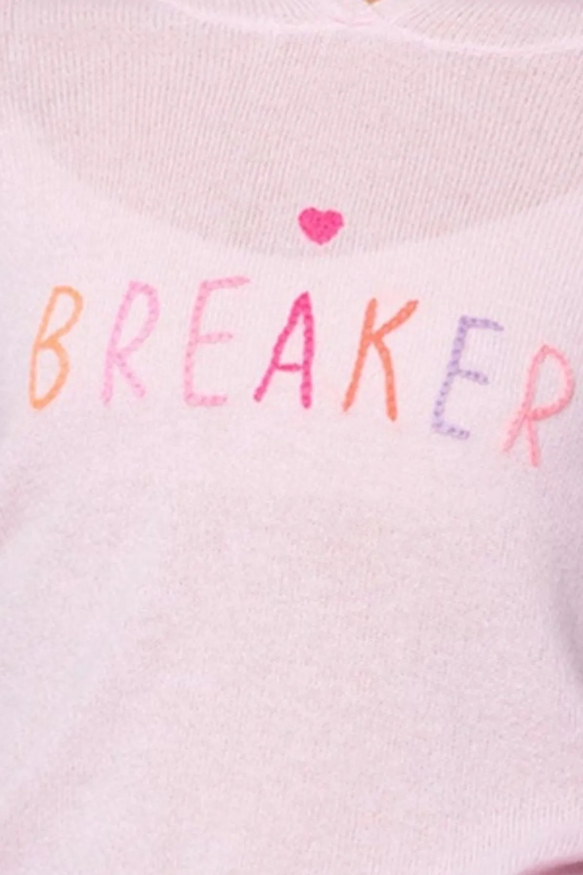 100% Cashmere Hoodie Sweater Lt Pink with Embroidery Heart Breaker