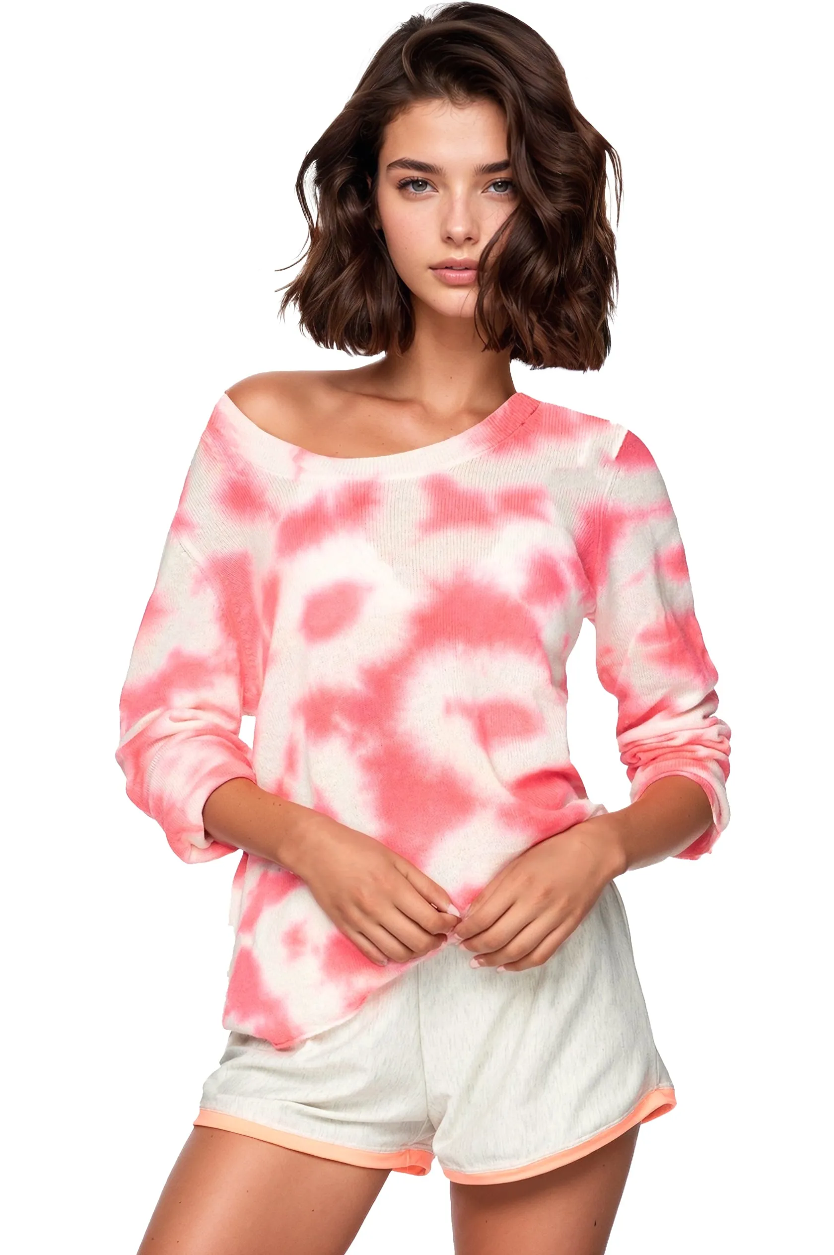 100% Cashmere Off Shoulder Tie Dye Cashmere Sunset Colors