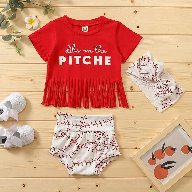 3-piece Letter Pattern Tassl Tops & Shorts & Headband for Baby Girl