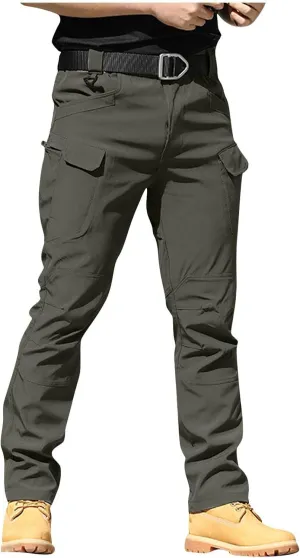 ADHOWBEW Men Cargo Pants Pockets Relaxed Fit Elastic Waist Work Construction Stretch Joggers