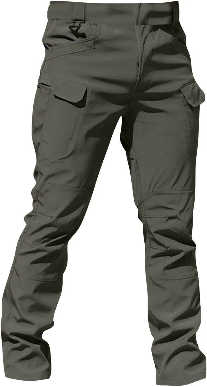 ADHOWBEW Men Cargo Pants Pockets Relaxed Fit Elastic Waist Work Construction Stretch Joggers