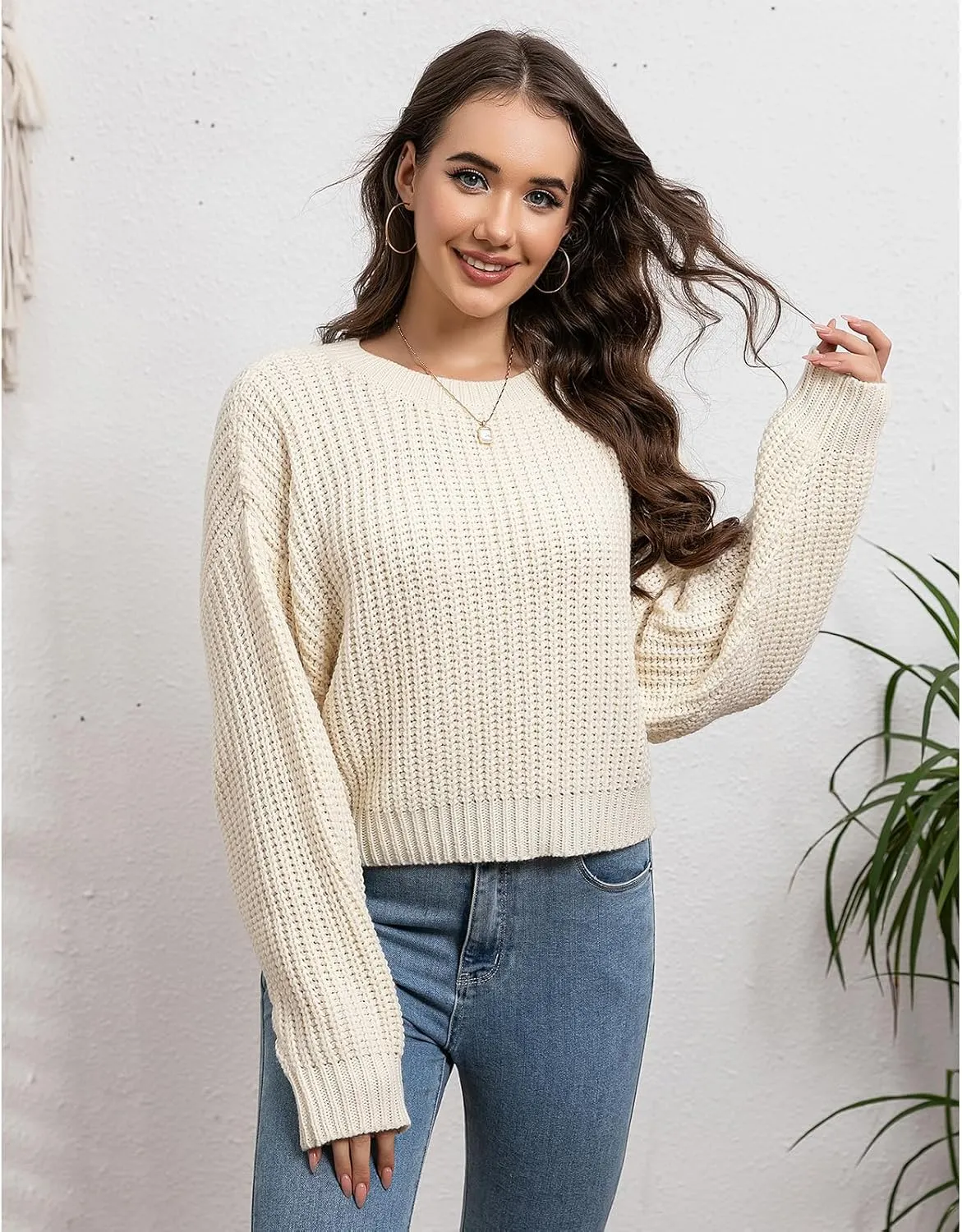 Autumn/Winter Women's Pullover Loose Lantern Sleeve Knitted Round Neck Knitted Sweater