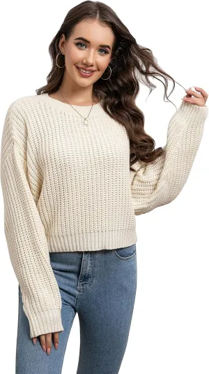 Autumn/Winter Women's Pullover Loose Lantern Sleeve Knitted Round Neck Knitted Sweater