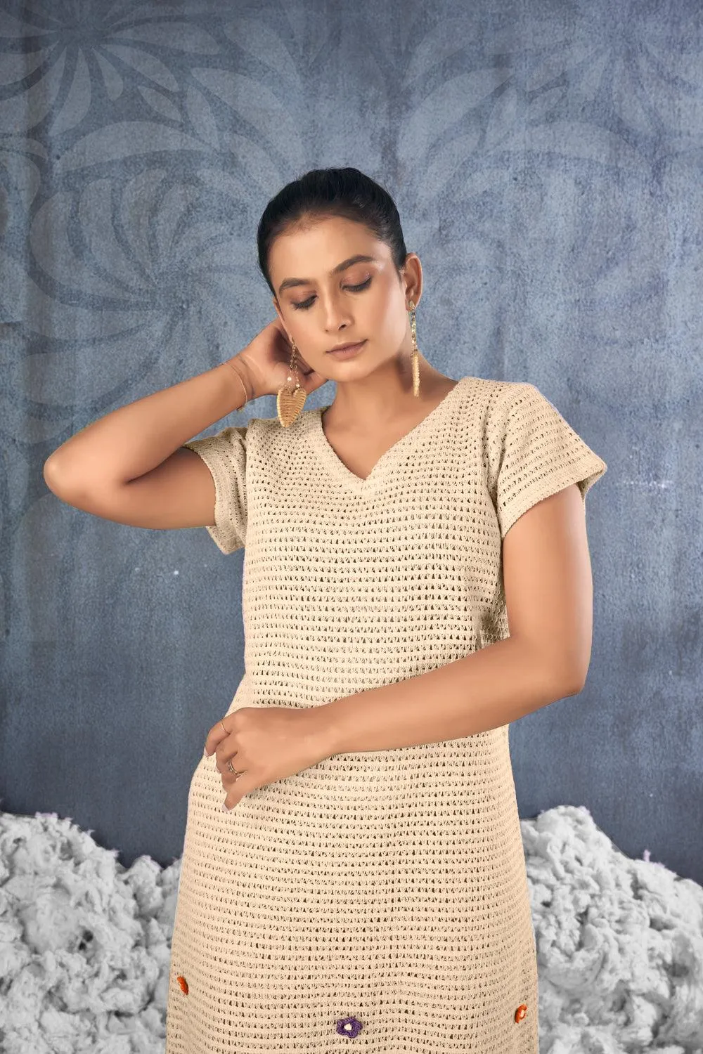 Beach Wear Knee Length Knitted Cotton Dress