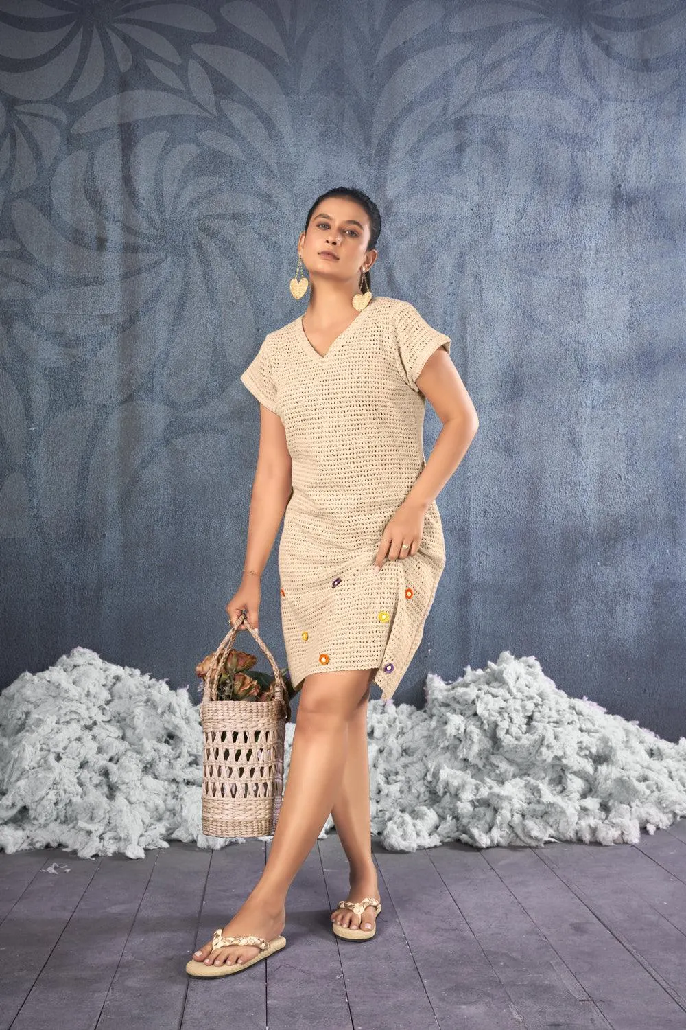 Beach Wear Knee Length Knitted Cotton Dress