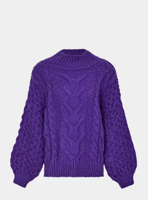 Bella Cable High Neck Jumper - Violet