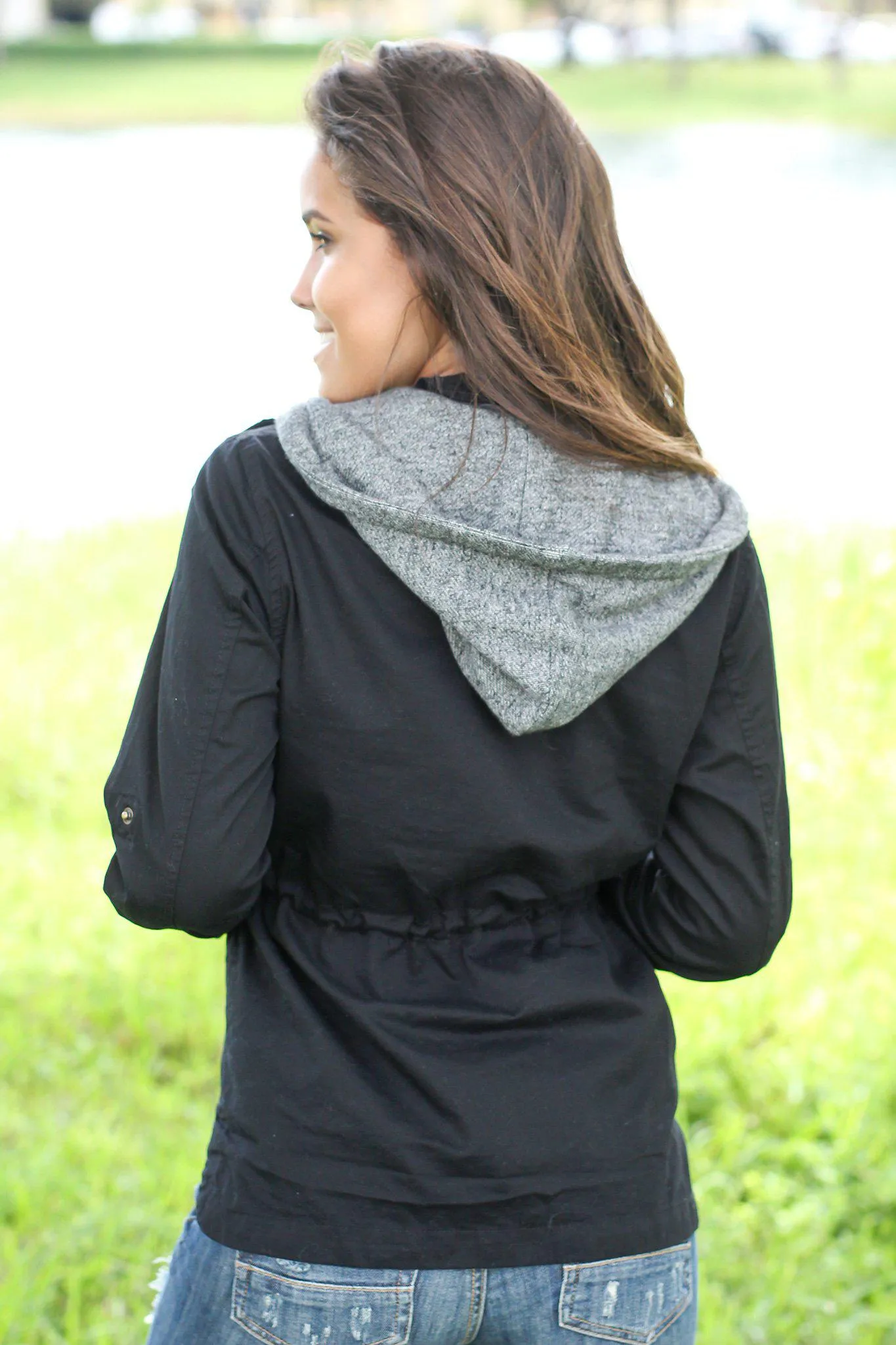 Black Jacket with Gray Hood