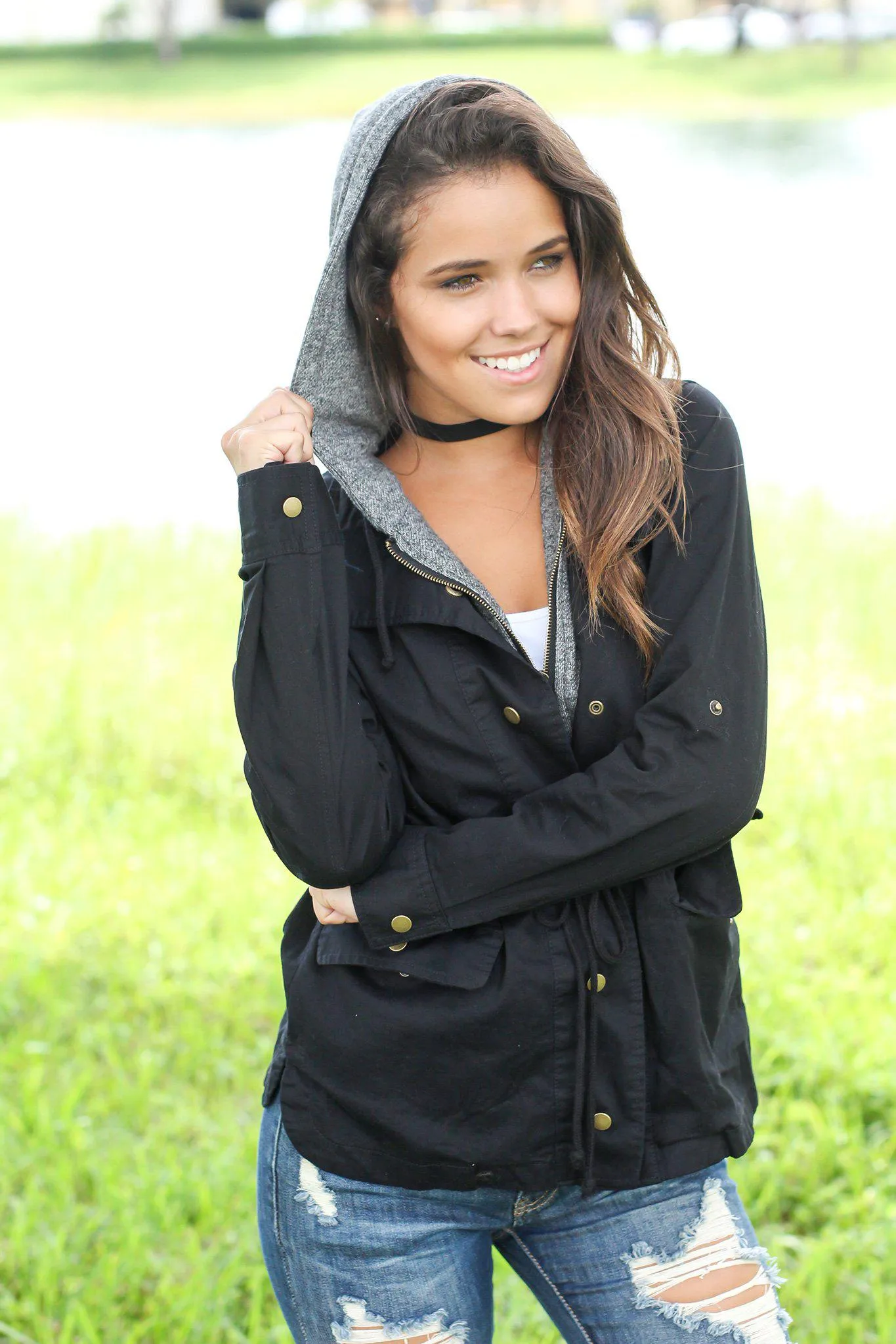 Black Jacket with Gray Hood