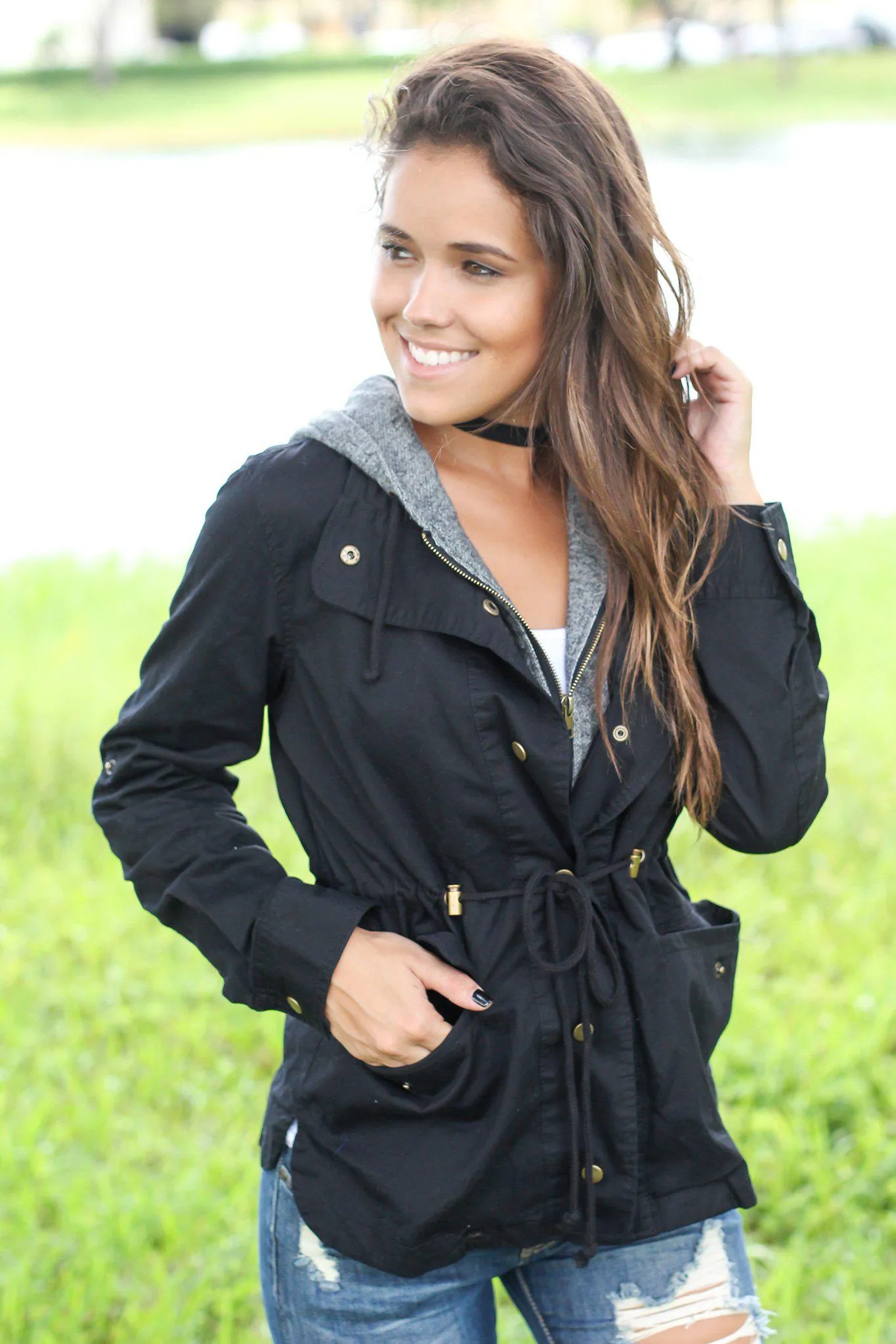 Black Jacket with Gray Hood