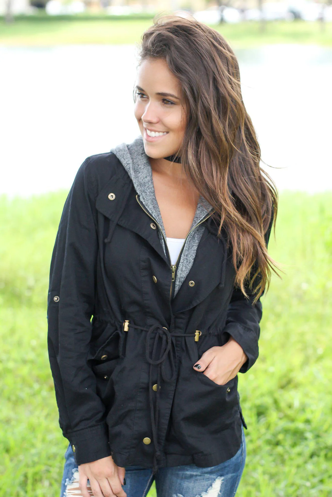 Black Jacket with Gray Hood
