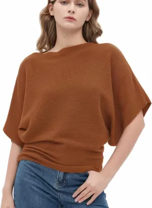Boat Neck Short Batwing Sleeve Pullover Knit Sweaters Off Shoulder Cute Tops for Women