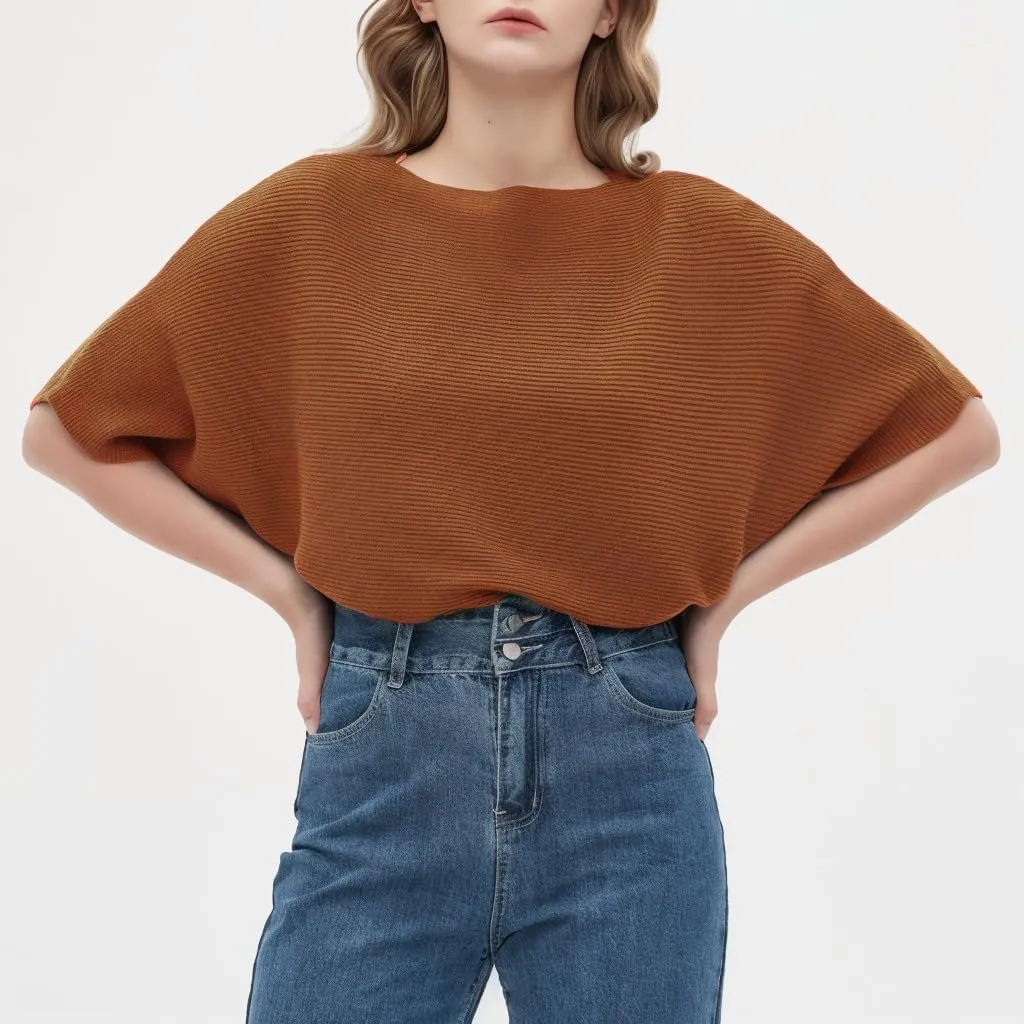 Boat Neck Short Batwing Sleeve Pullover Knit Sweaters Off Shoulder Cute Tops for Women