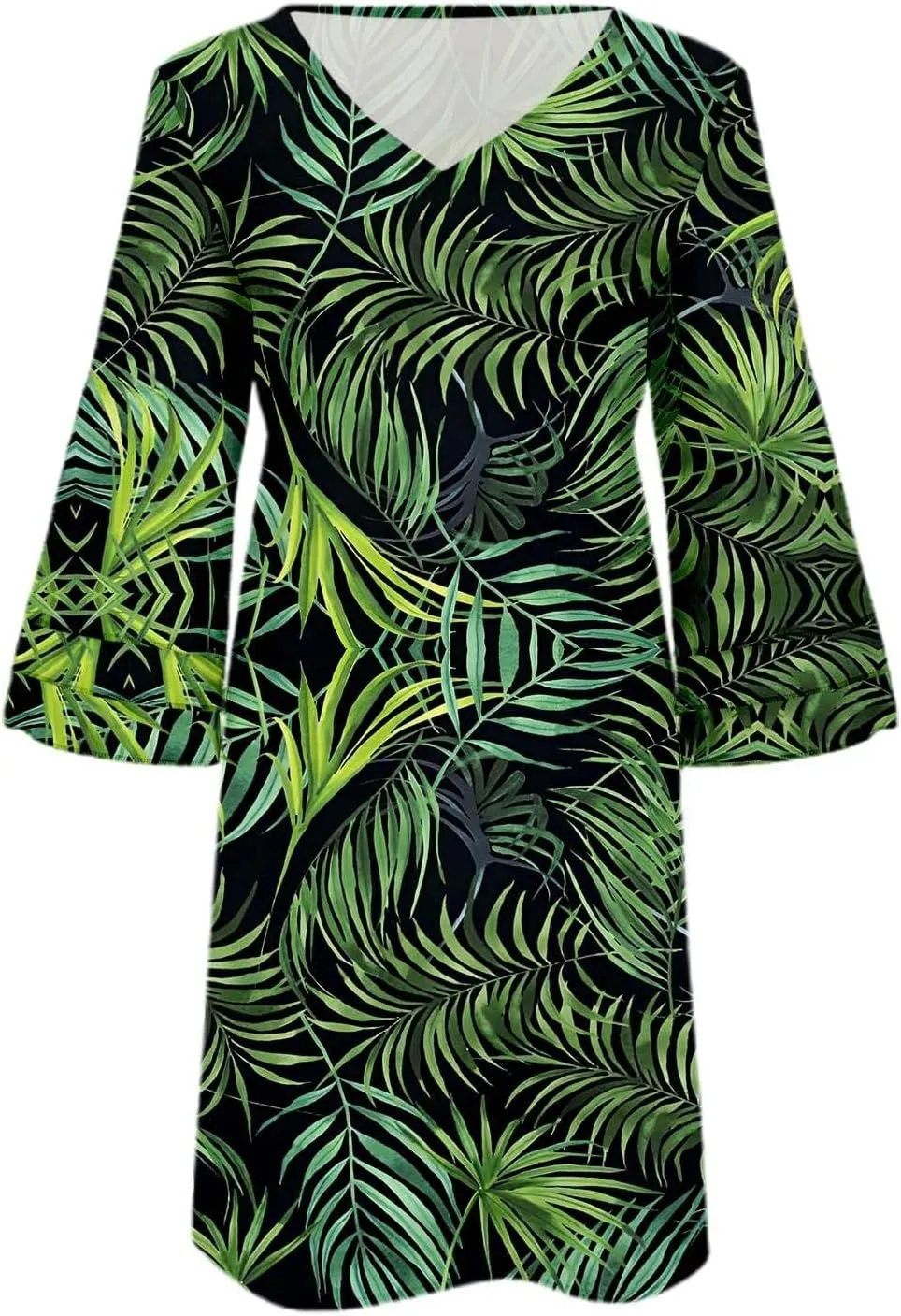 Boho Floral Mini Dress for Women | V Neck 3/4 Bell Sleeve Summer Dress, Flowy Loose Beach Dresses with Casual Chic Style