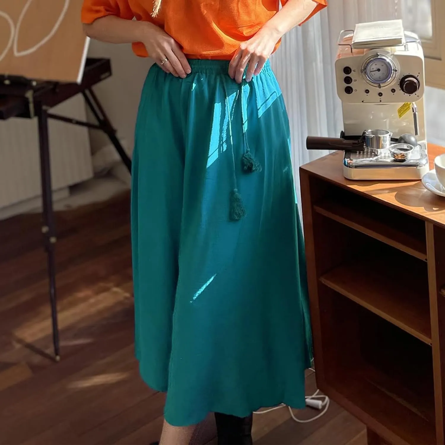 Boho Maxi Skirts for Women Summer Flowy Drawstring High Waist Skirt Casual Lightweight Ruffle Hem A Line Long Skirts