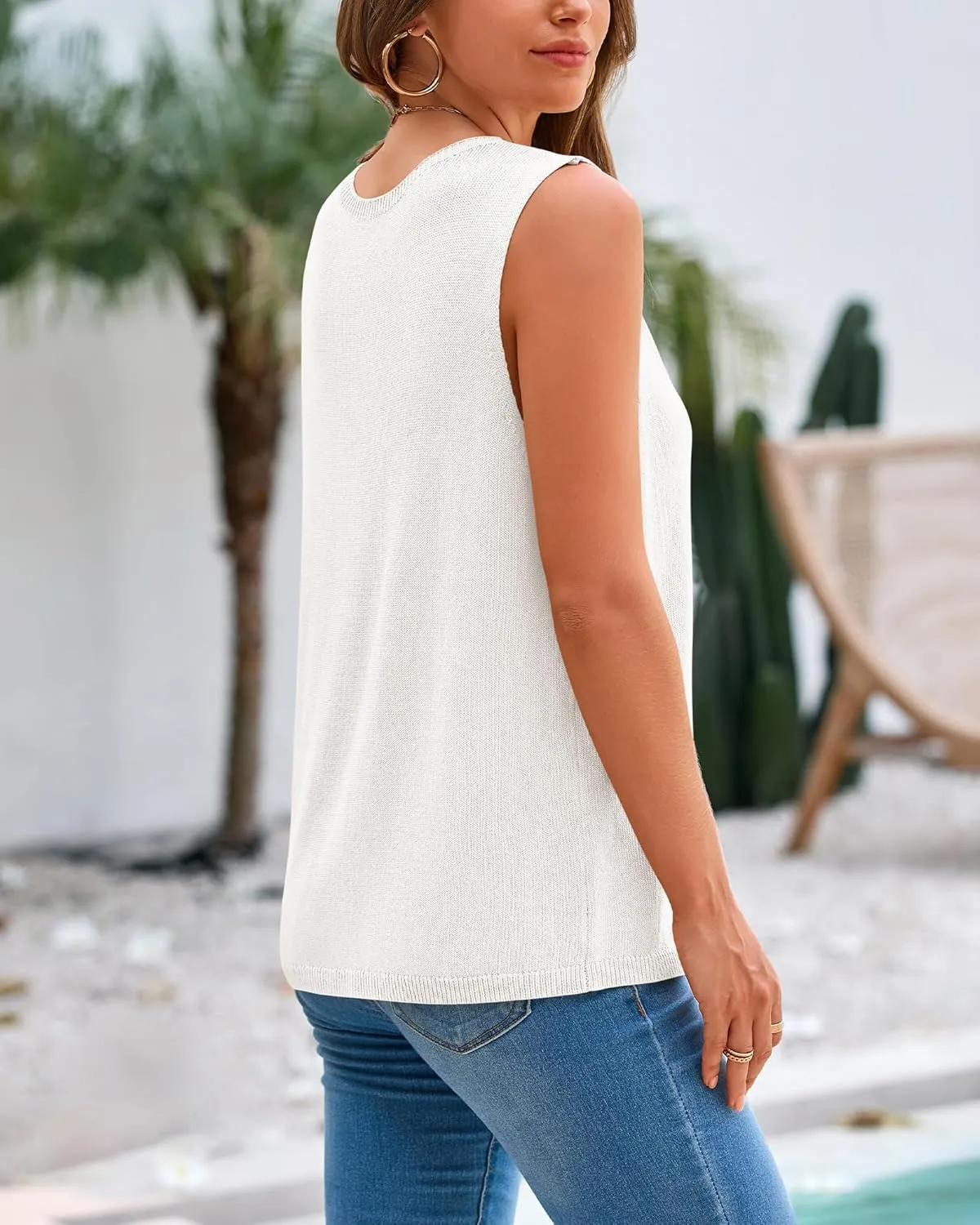 BTFBM Women's Sleeveless Sweater Vest 2025 Summer Crew Neck Ribbed Knit Lightweight Pullover Casual Loose Fit Tank Tops