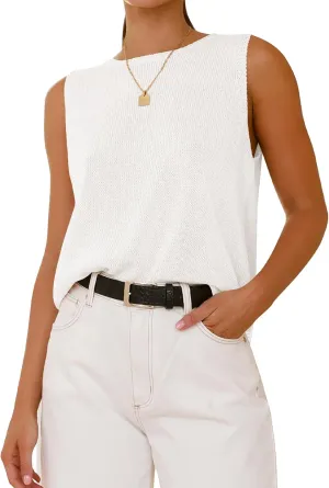 BTFBM Women's Sleeveless Sweater Vest 2025 Summer Crew Neck Ribbed Knit Lightweight Pullover Casual Loose Fit Tank Tops