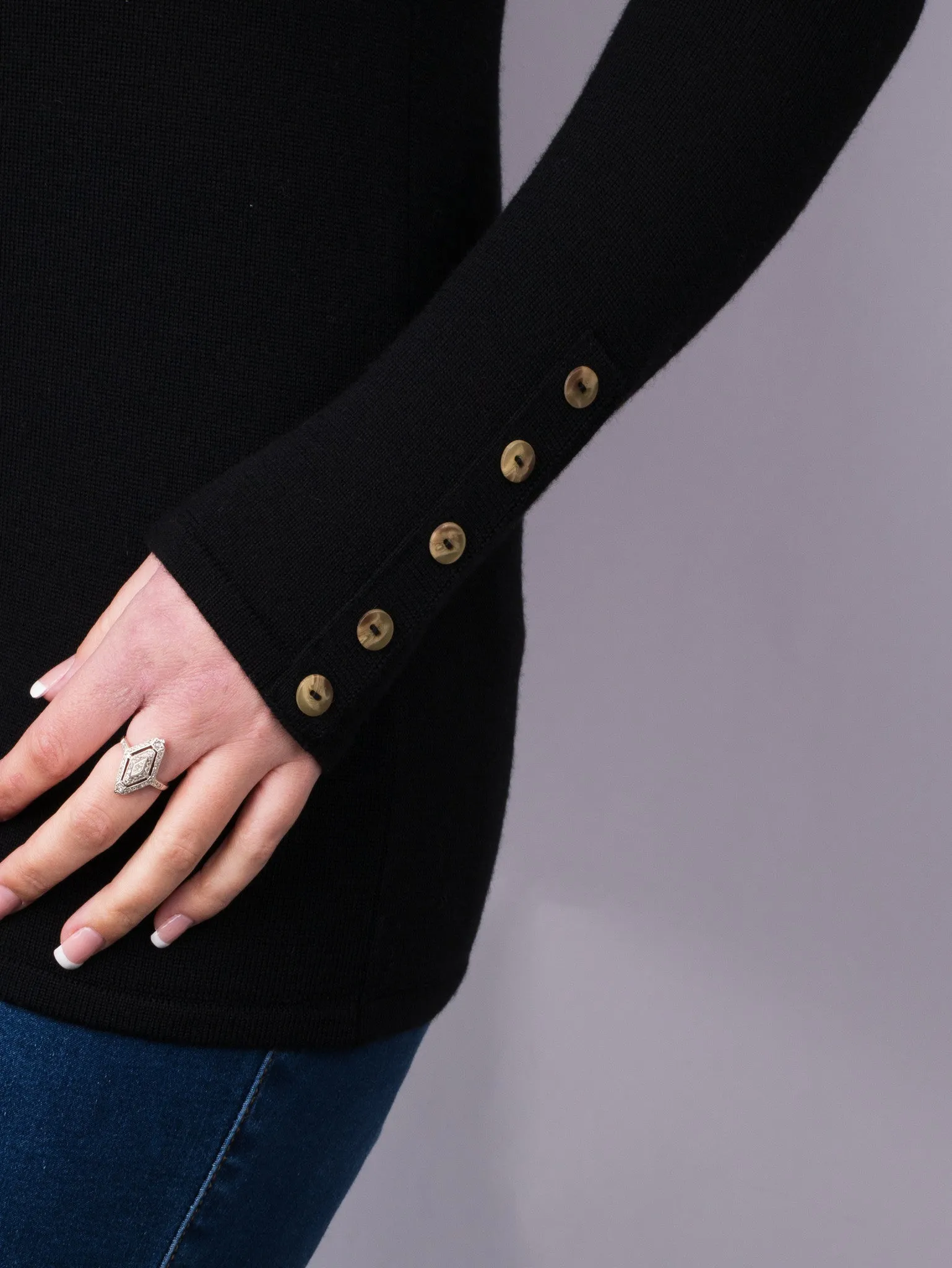 Button Neck Jumper - Black