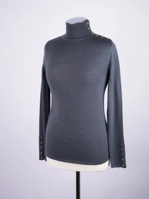 Button Neck Jumper - Slate