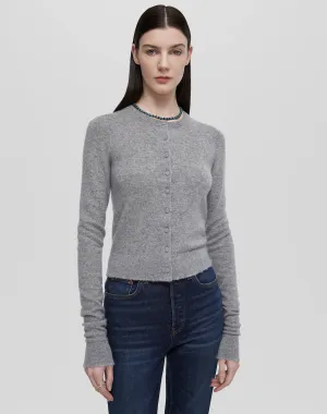 Cashmere Crewneck Cardigan - Grey Heather