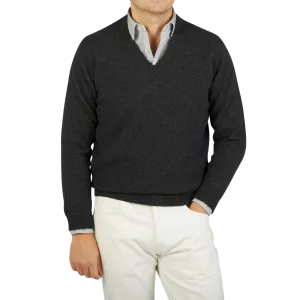Charcoal Grey V-neck Lambswool Sweater