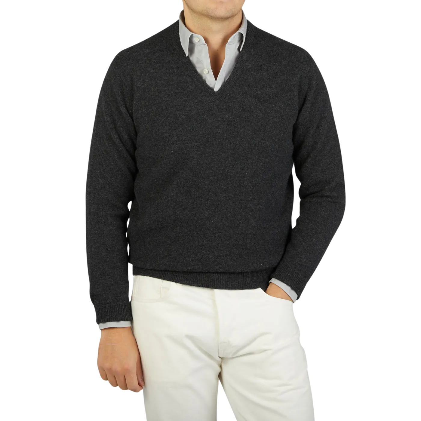 Charcoal Grey V-neck Lambswool Sweater