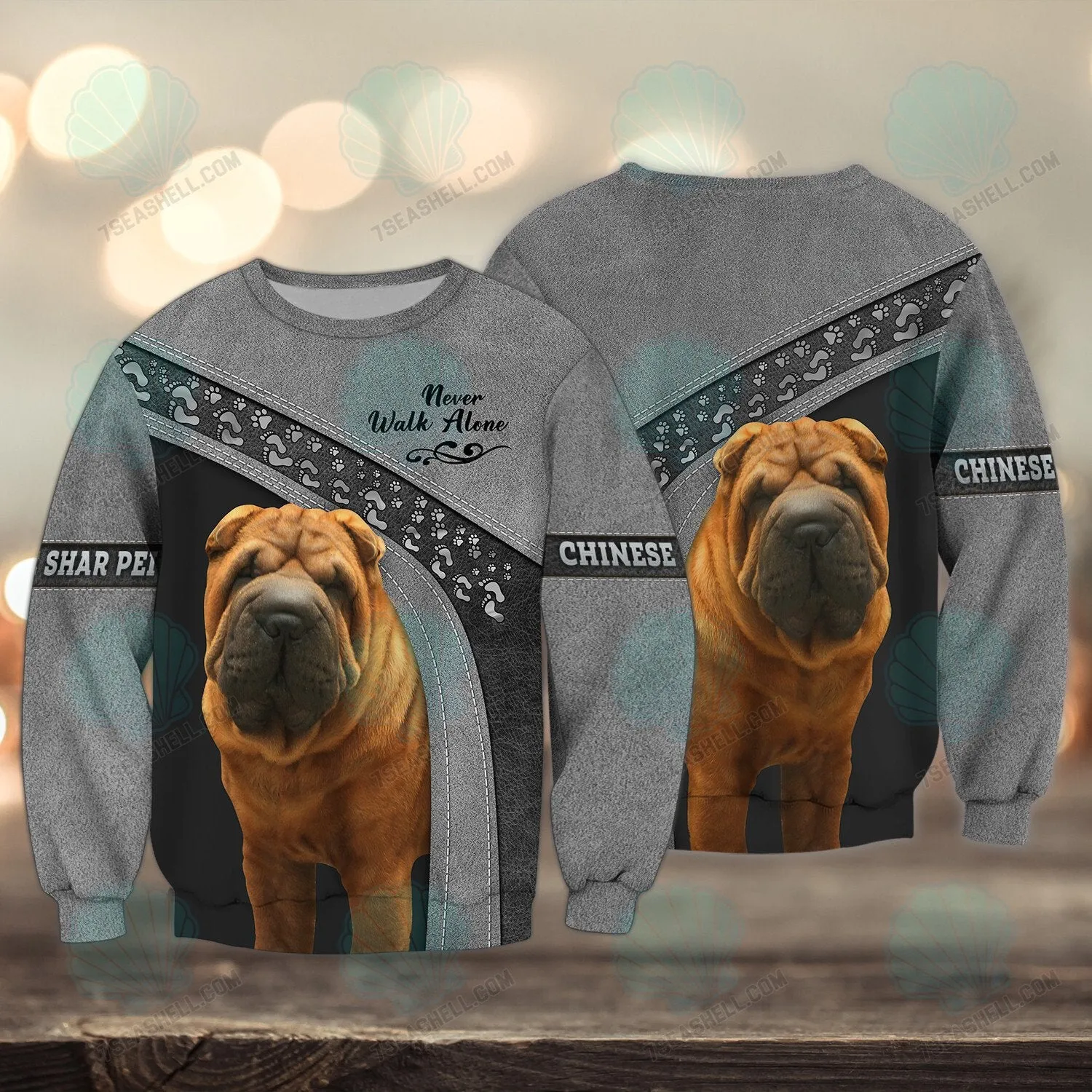 Chinese Shar Pei Never Walk Alone 3D Full Print Shirts, Christmas Shirt for Dog Lovers