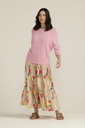 Cotton 3/4 Sleeve Boxy Jumper Pink
