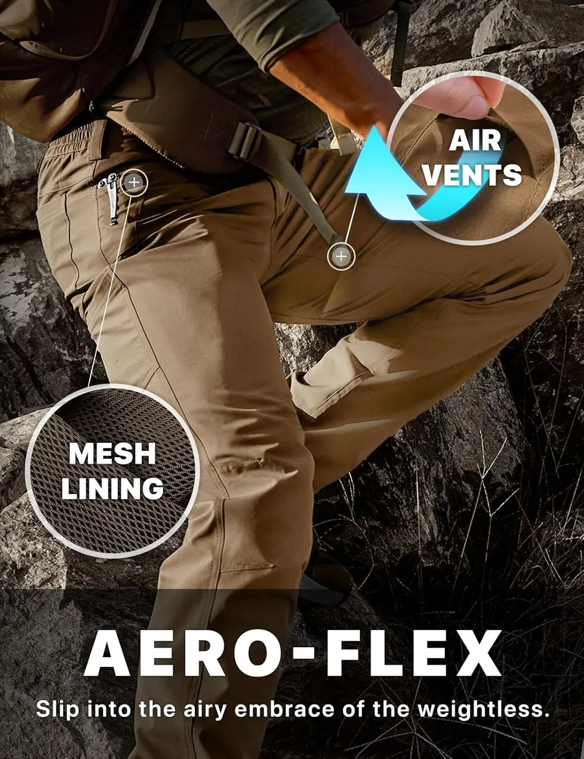 CQR Men's Quick Dry Tactical Pants, Water Resistant Outdoor Pants, Lightweight Stretch Cargo Work Hiking Pants