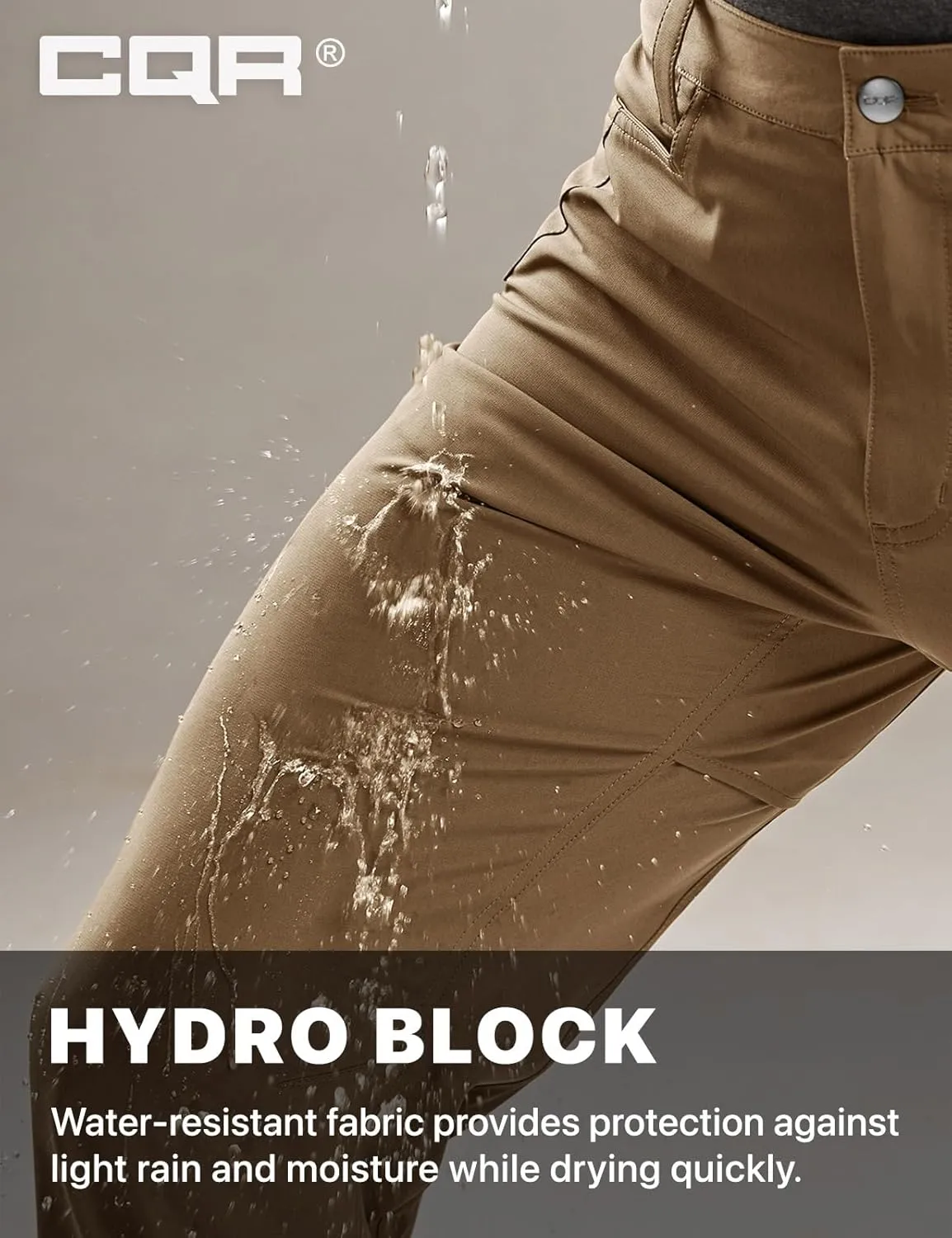 CQR Men's Quick Dry Tactical Pants, Water Resistant Outdoor Pants, Lightweight Stretch Cargo Work Hiking Pants