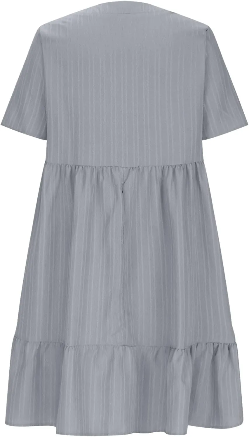 Dresses Women Summer 2025 Vacation Short Sleeve Mini Tshirt Dress Beach Smocked A Line Flutter Boho Sundress Outfit