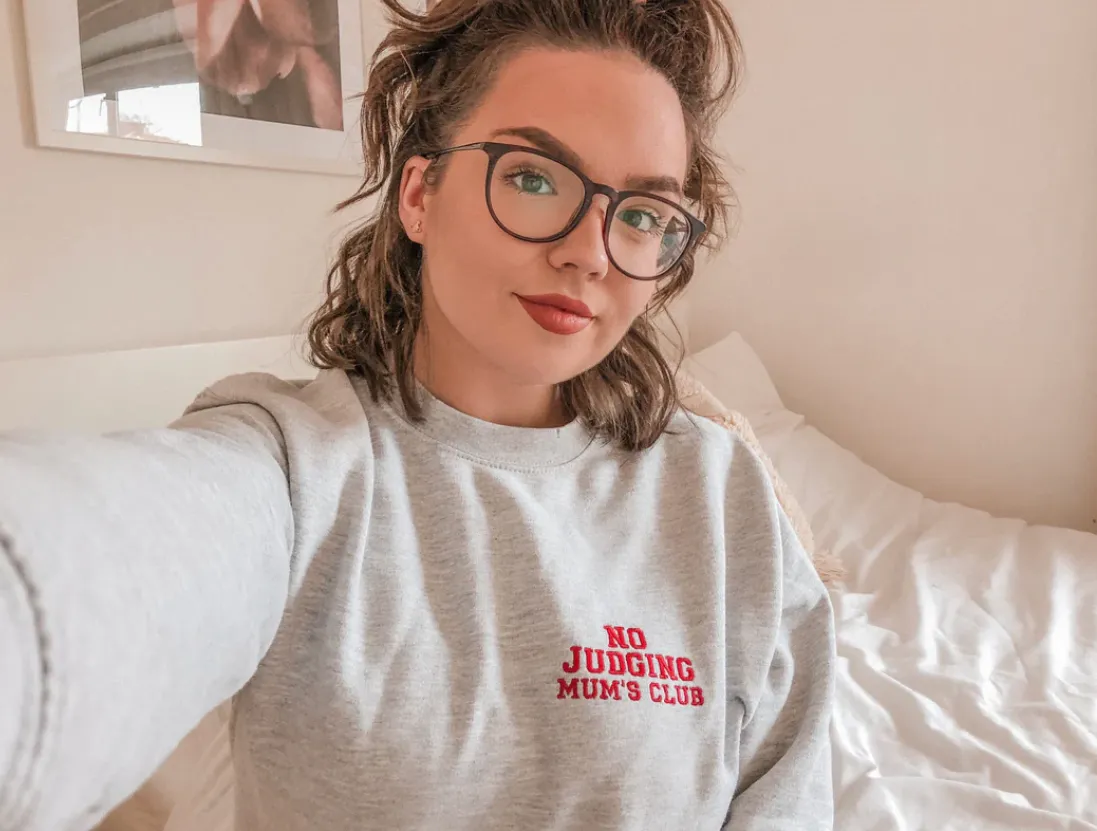 Embroidered No Judging Mum's Club Jumper | Grey