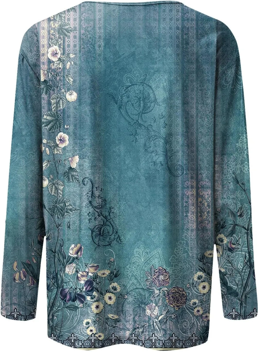 Fall Shirts for Women 2024 Dressy Casual Long Sleeve Crewneck Blouses Floral Print Tunic Tops Cotton Tshirt