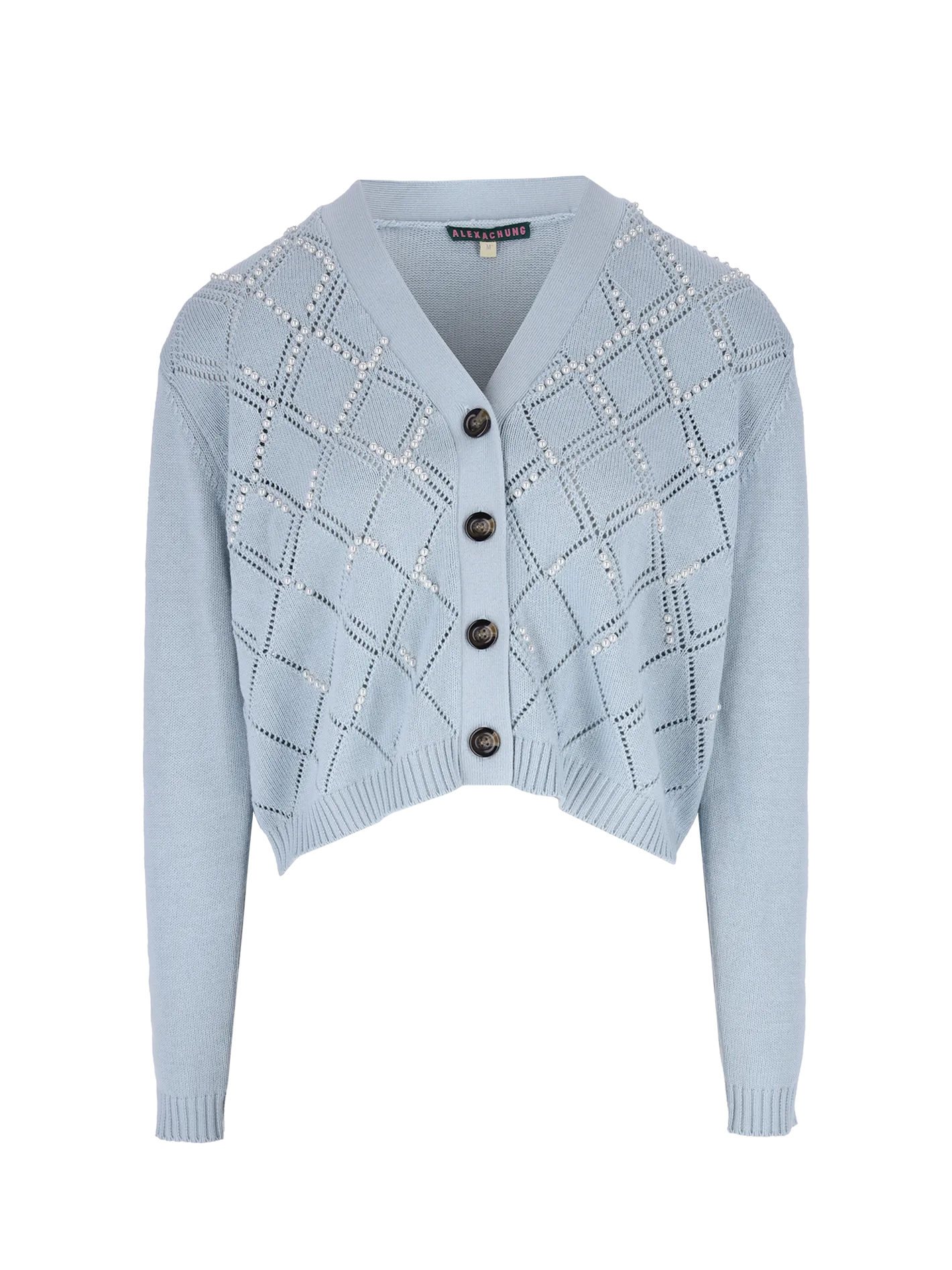 faux pearl-embellished wool and cotton-blend cardigan