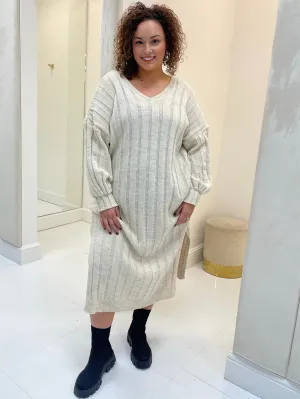 Georgie Beige Side Split Knitted Dress
