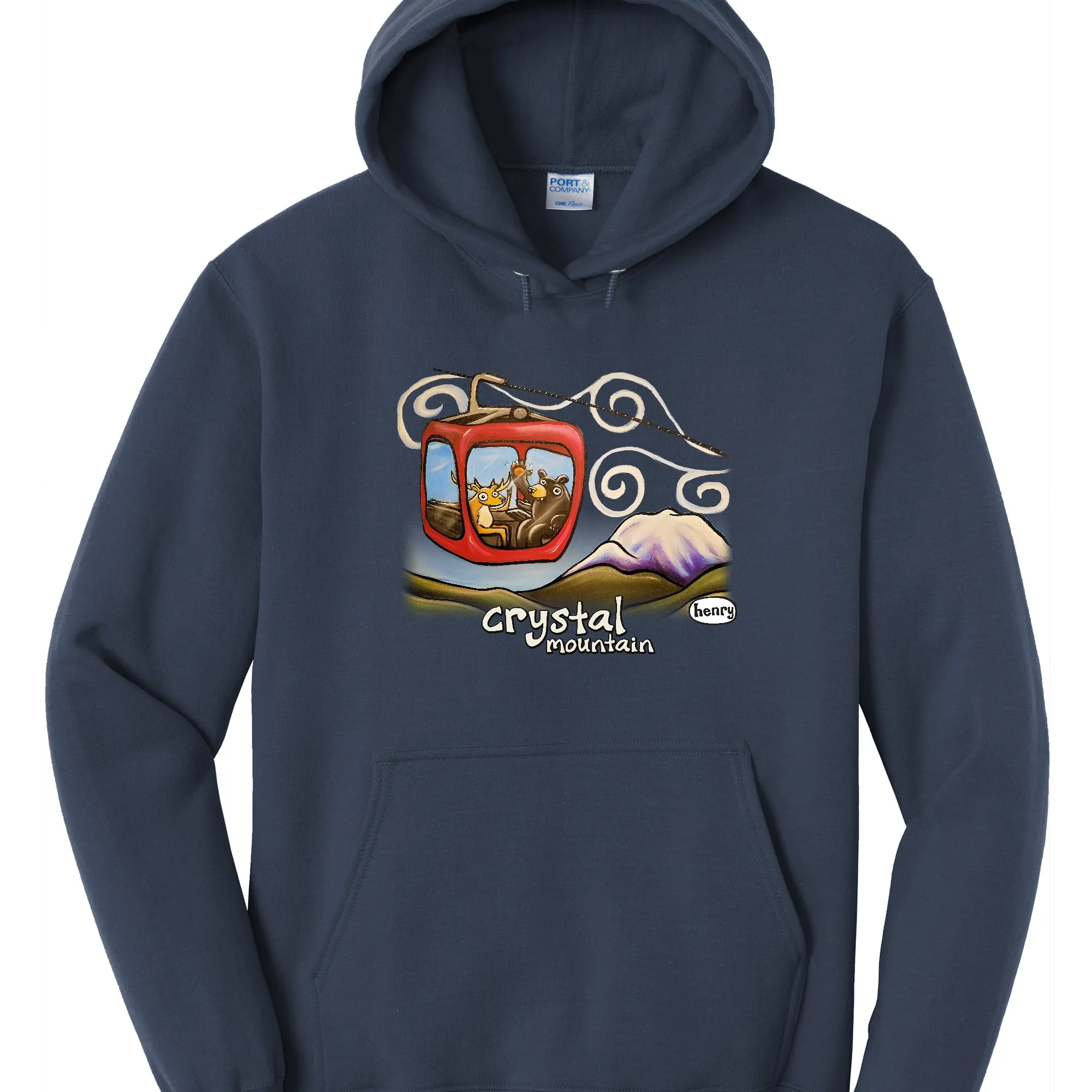 Gondola Fun - Crystal Mountain Unisex Navy Hoodie | Wearable Art by Seattle Mural Artist Ryan "Henry" Ward