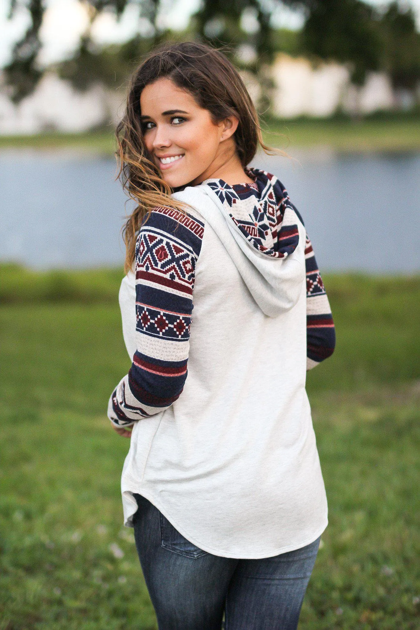 Gray Hoodie with Tribal Sleeves