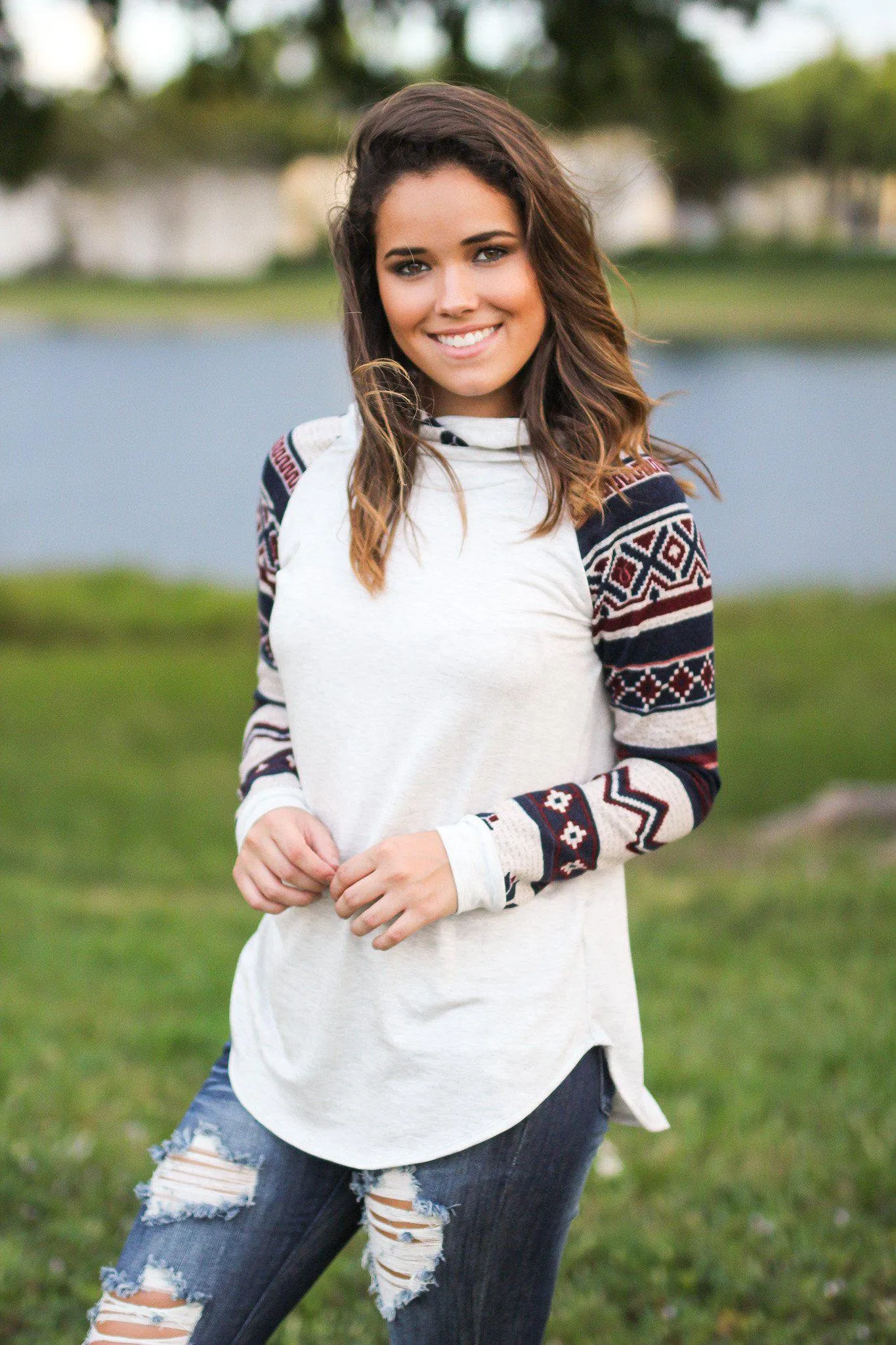 Gray Hoodie with Tribal Sleeves