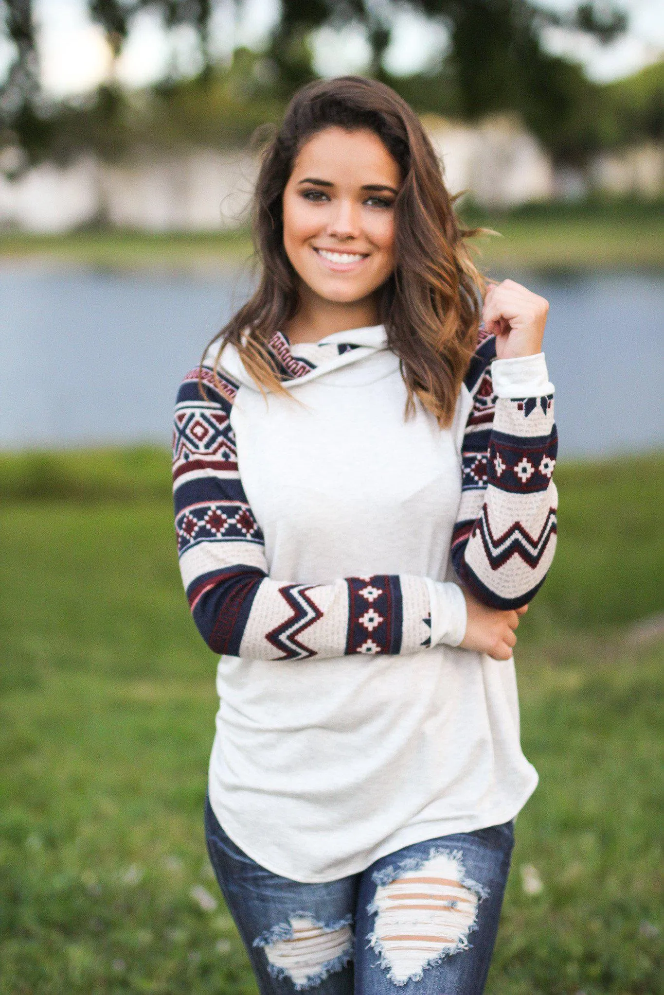 Gray Hoodie with Tribal Sleeves