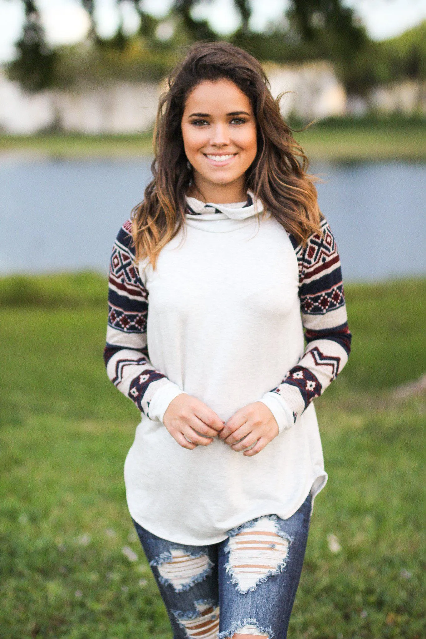 Gray Hoodie with Tribal Sleeves