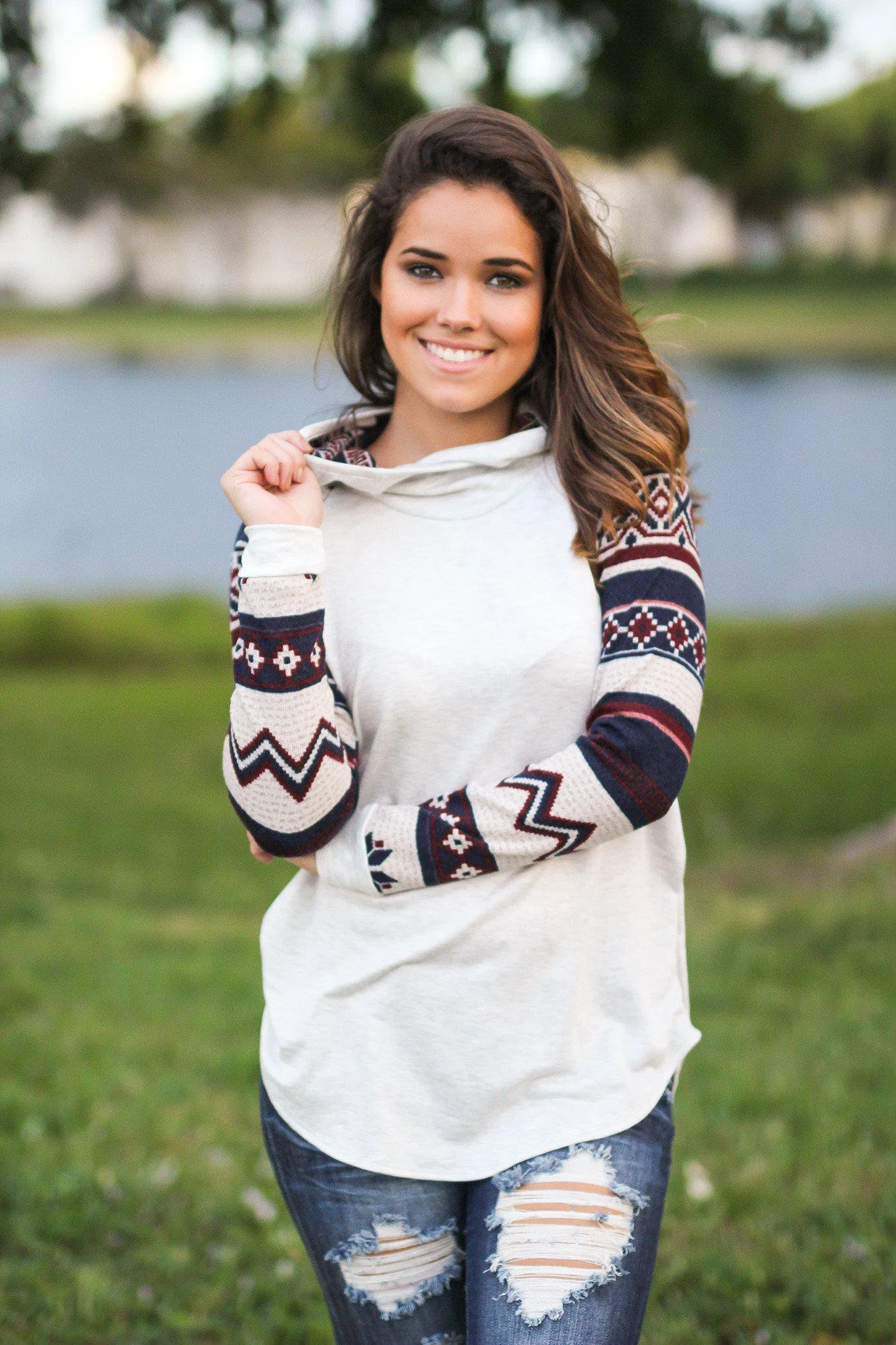 Gray Hoodie with Tribal Sleeves