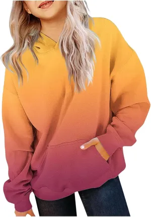 Hoodies for Teen Girls Preppy Hooded Sweatshirts Oversized Pullover Shirts Long Sleeve Casual Tops Gradient Clothes