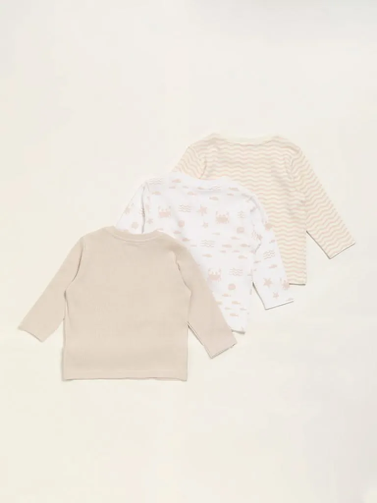 HOP Baby Beige Printed T-Shirt - Pack of 3