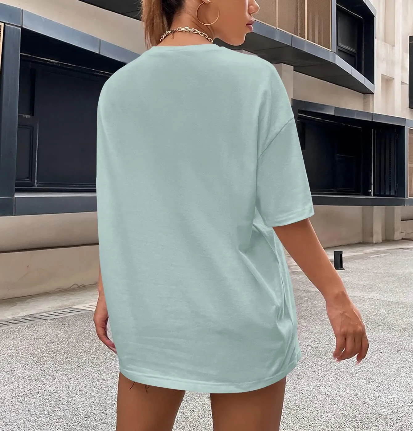 Lauweion Women Drop Shoulder East Hampton Letter T-Shirt Oversized Graphic Baggy Trendy Tee Shirt Top