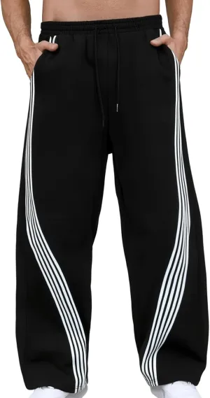 Men's Baggy Sweatpants Striped Side Drawstring Waist Track Pants Open Bottom Wide Leg Lounge Trousers Streetwear