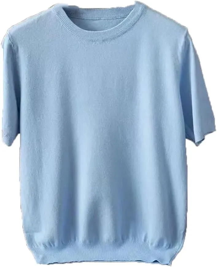 Men's Cashmere Short Sleeve Knitted Pullover Sweater Men Crewneck Casual Vintage Sweater