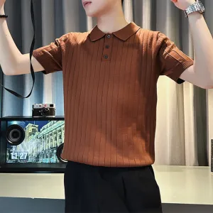 Men's Polo Shirt Short Sleeve Summer Striped Slim Fit Knitwear