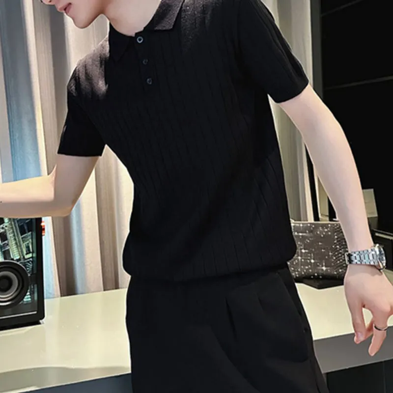 Men's Polo Shirt Short Sleeve Summer Striped Slim Fit Knitwear
