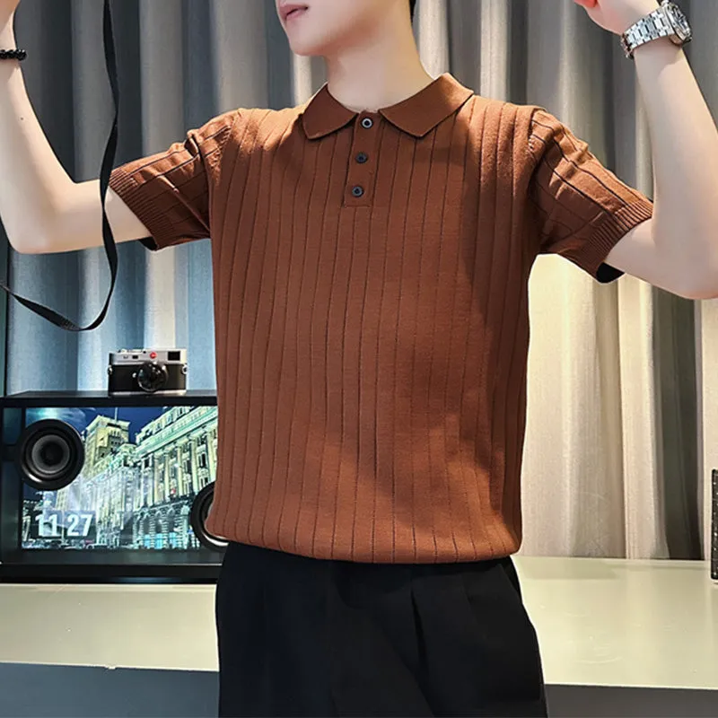Men's Polo Shirt Short Sleeve Summer Striped Slim Fit Knitwear