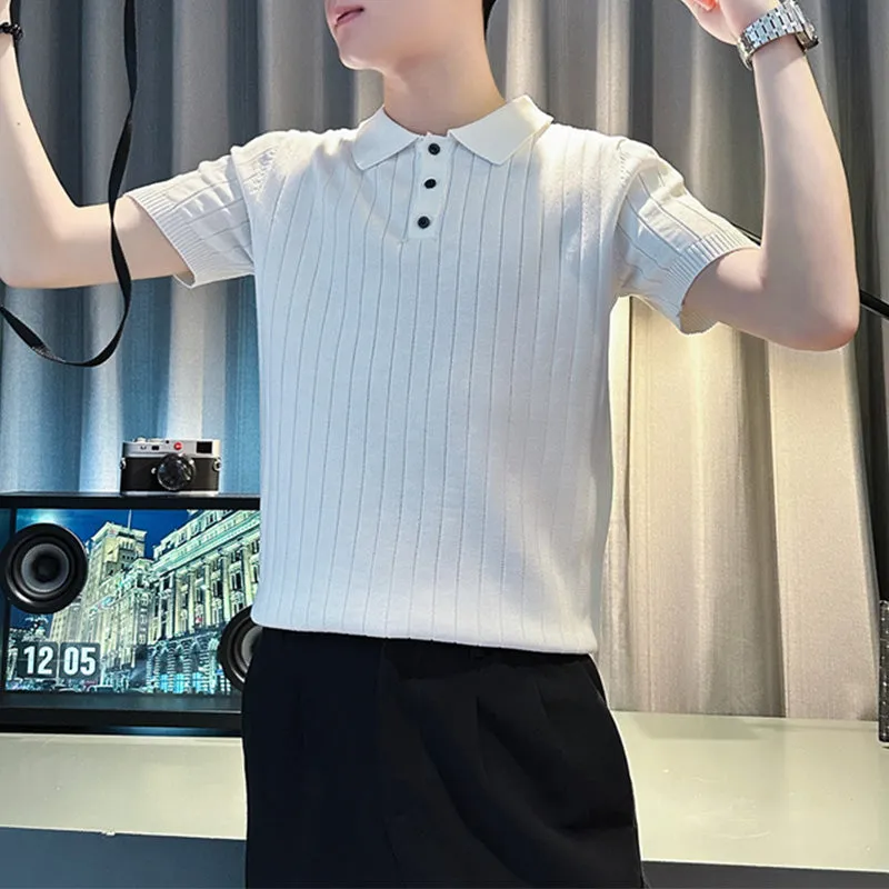 Men's Polo Shirt Short Sleeve Summer Striped Slim Fit Knitwear