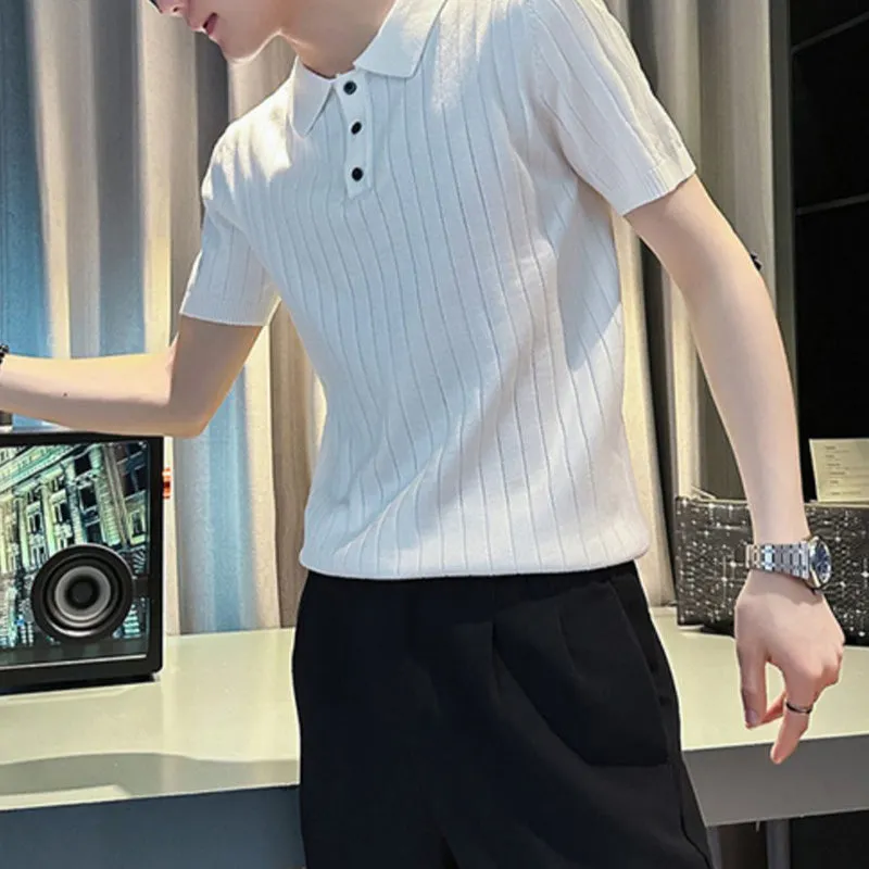 Men's Polo Shirt Short Sleeve Summer Striped Slim Fit Knitwear